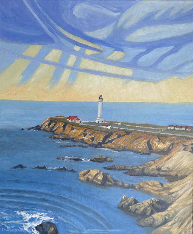 Linda Sorensen, Point Arena Lighthouse Golden Hour Oil on linen, 24 x 20
