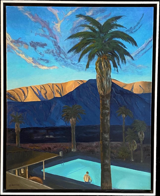 Linda Sorensen Palm Pool Cool, white floater frame