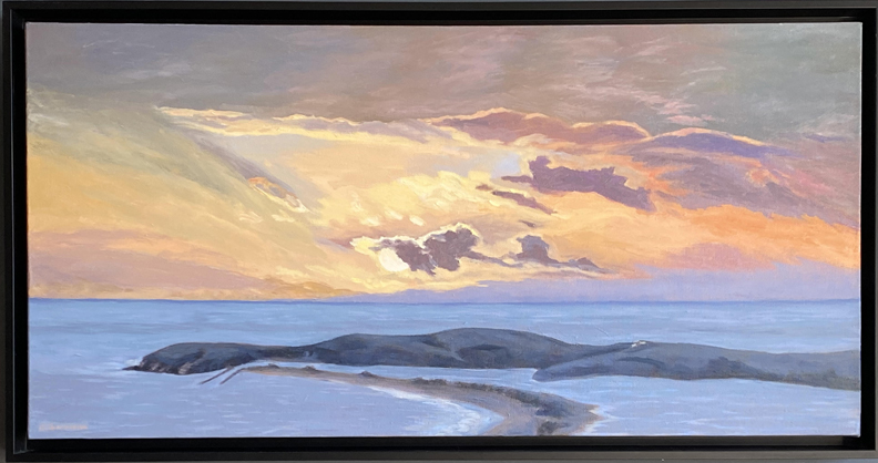 Linda Sorensen, Soaring Sunset, Bodega Head with black floater frame