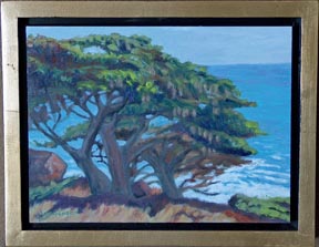 Linda Sorensen Mossy Coastal Cypress with gold faced floater frame