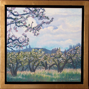 Linda Sorensen Sebastopol Apple Orchard with gold faced floater frame