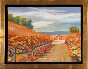 Vineyard Fall Afternoon with gold faced  floater frame