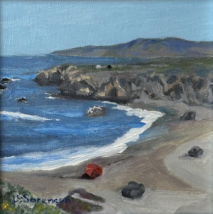 Linda Sorensen, Red Umbrella at Schoolhouse